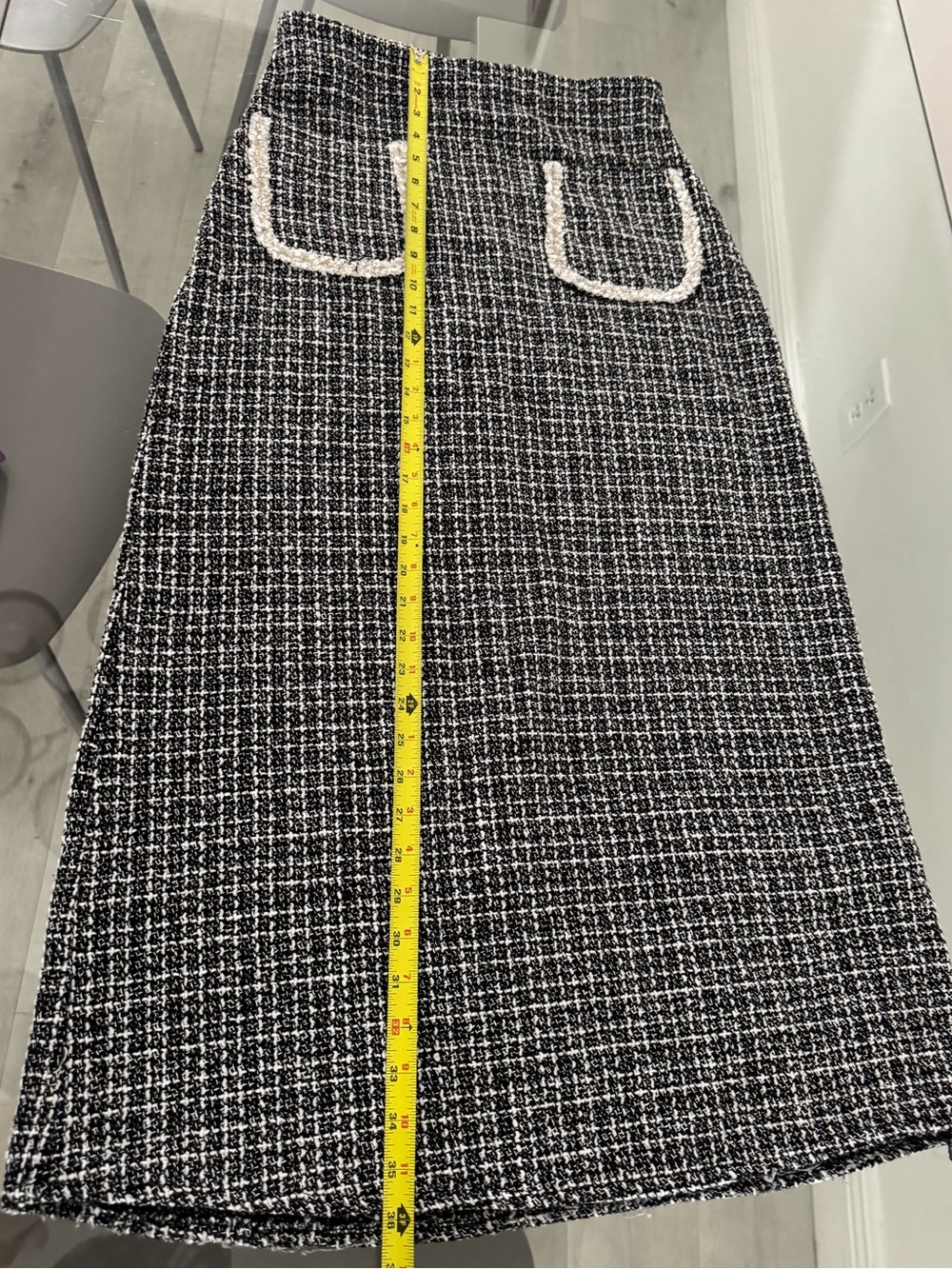 Black & White Tweed Pencil Skirt with Pockets - Picture 6 of 6